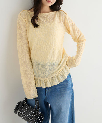 forksy. flower lace 船領木耳邊Top - Image 6