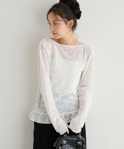 forksy. flower lace 船領木耳邊Top - Image 1
