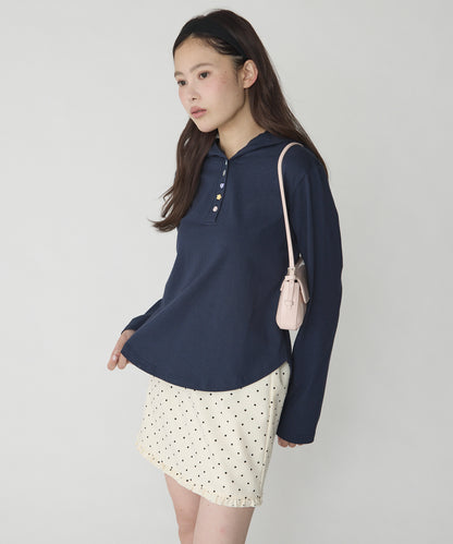 unblend 彩色紐 Henley Neck Hoodie Top - Image 4