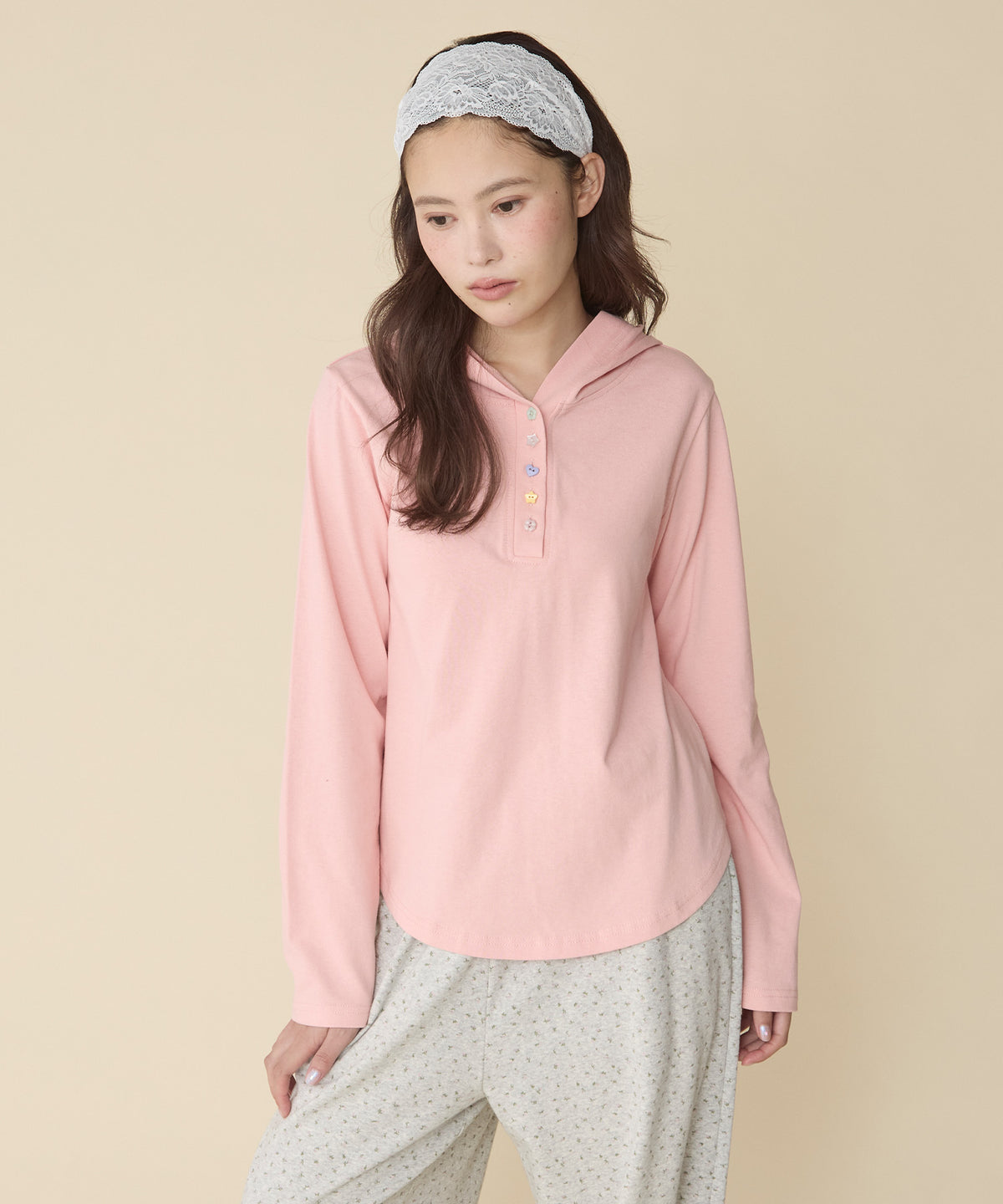 unblend 彩色紐 Henley Neck Hoodie Top - Image 5
