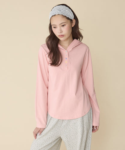 unblend 彩色紐 Henley Neck Hoodie Top - Image 5