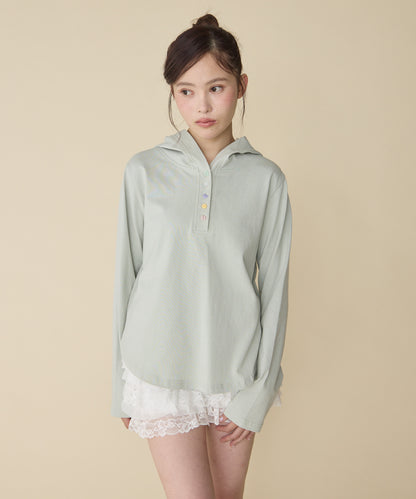 unblend 彩色紐 Henley Neck Hoodie Top - Image 3