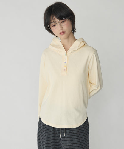unblend 彩色紐 Henley Neck Hoodie Top - Image 25