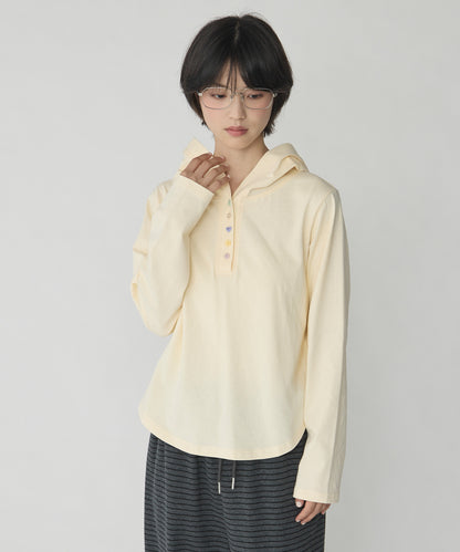 unblend 彩色紐 Henley Neck Hoodie Top - Image 26