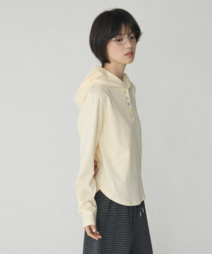 unblend 彩色紐 Henley Neck Hoodie Top - Image 27