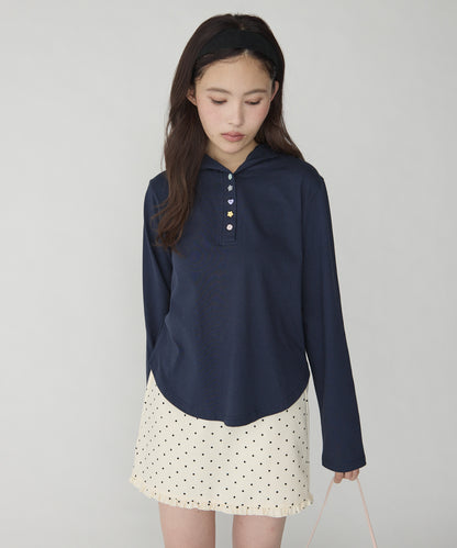 unblend 彩色紐 Henley Neck Hoodie Top - Image 17