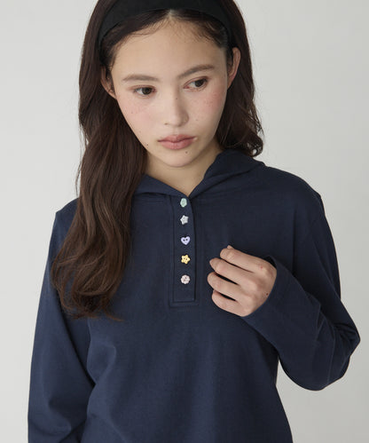 unblend 彩色紐 Henley Neck Hoodie Top - Image 19