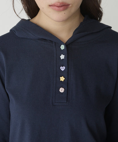 unblend 彩色紐 Henley Neck Hoodie Top - Image 49