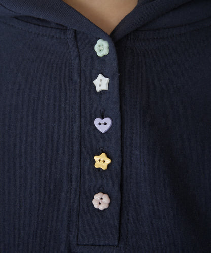 unblend 彩色紐 Henley Neck Hoodie Top - Image 50