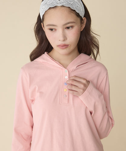 unblend 彩色紐 Henley Neck Hoodie Top - Image 31