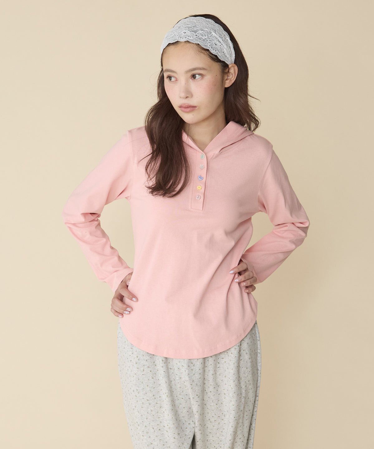 unblend 彩色紐 Henley Neck Hoodie Top - Image 32