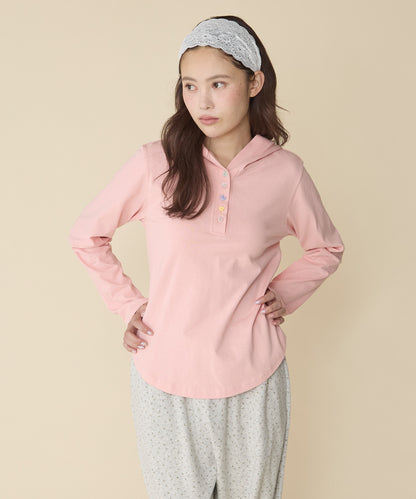 unblend 彩色紐 Henley Neck Hoodie Top - Image 32