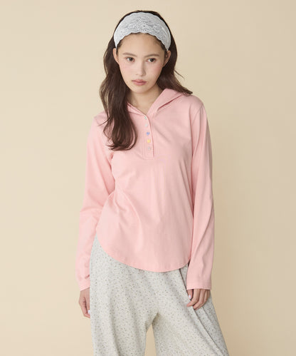 unblend 彩色紐 Henley Neck Hoodie Top - Image 33