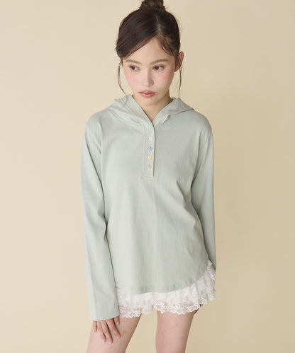 unblend 彩色紐 Henley Neck Hoodie Top - Image 39