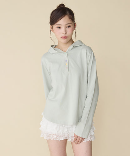 unblend 彩色紐 Henley Neck Hoodie Top - Image 41