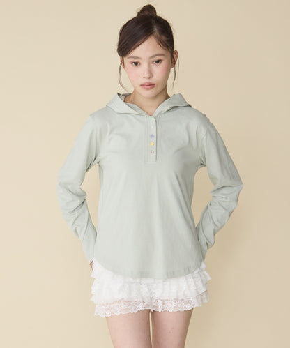 unblend 彩色紐 Henley Neck Hoodie Top - Image 42