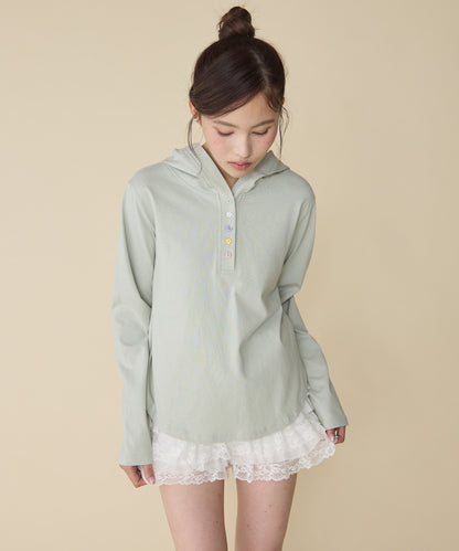 unblend 彩色紐 Henley Neck Hoodie Top - Image 43