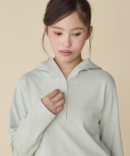 unblend 彩色紐 Henley Neck Hoodie Top - Image 46
