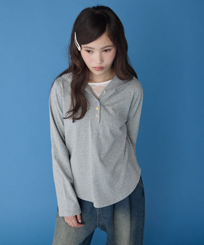 unblend 彩色紐 Henley Neck Hoodie Top - Image 6