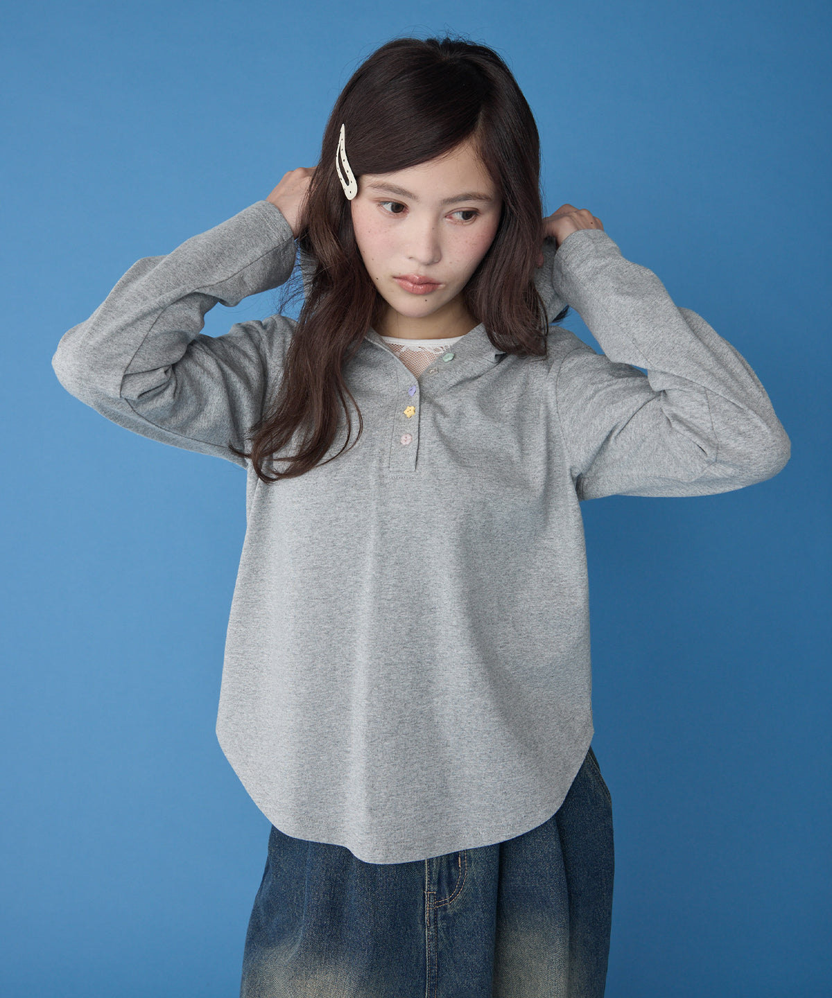 unblend 彩色紐 Henley Neck Hoodie Top - Image 7