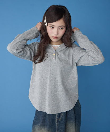 unblend 彩色紐 Henley Neck Hoodie Top - Image 7
