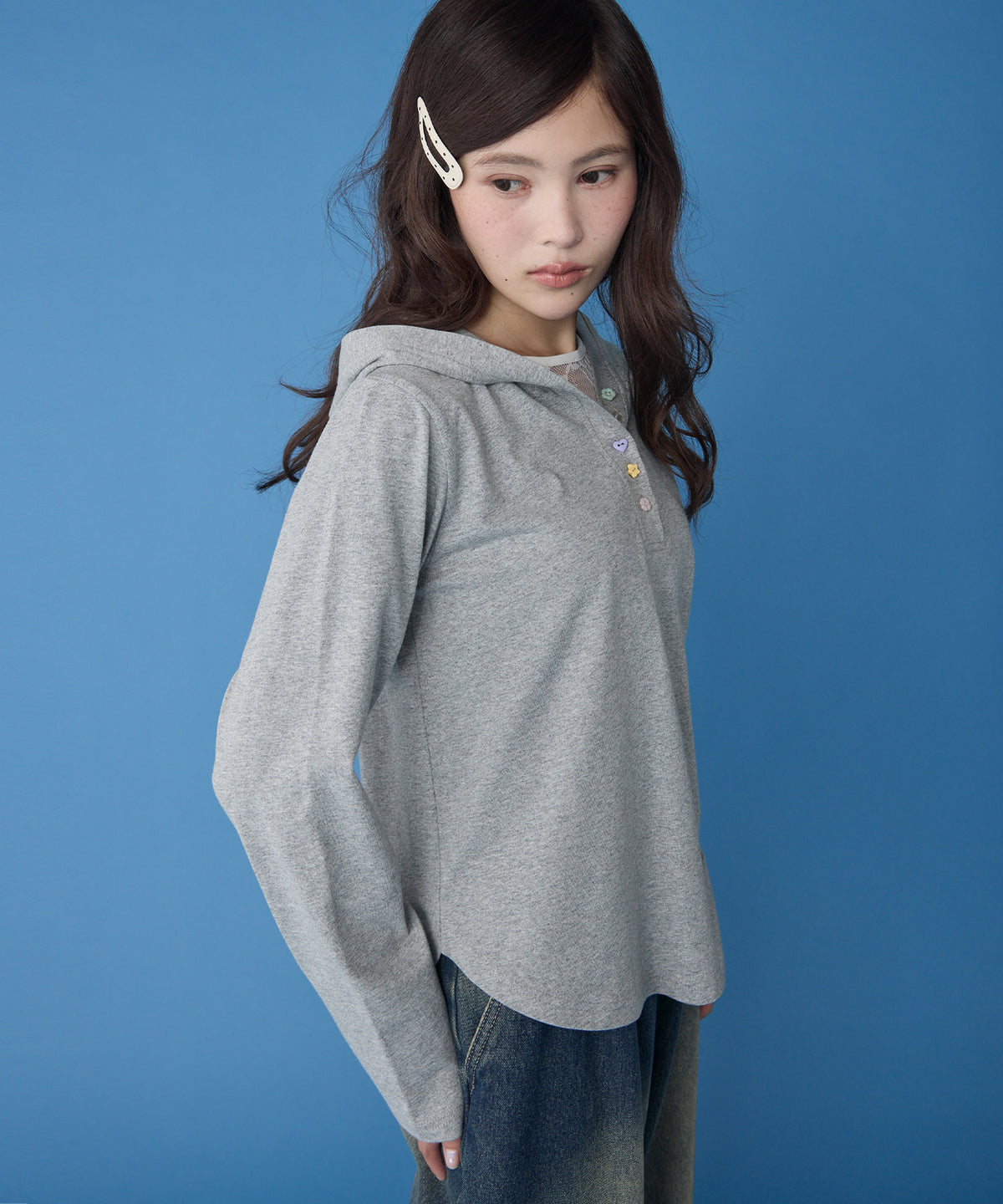 unblend 彩色紐 Henley Neck Hoodie Top - Image 8