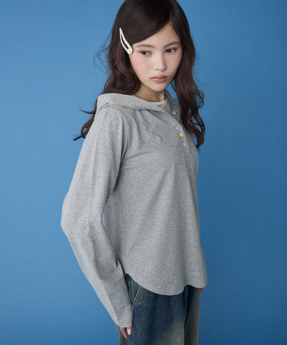 unblend 彩色紐 Henley Neck Hoodie Top - Image 8