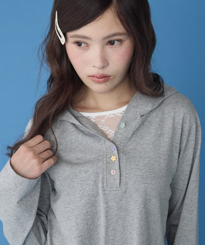 unblend 彩色紐 Henley Neck Hoodie Top - Image 13
