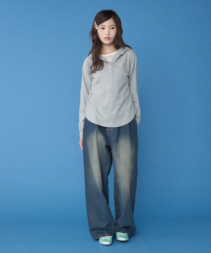 unblend 彩色紐 Henley Neck Hoodie Top - Image 14