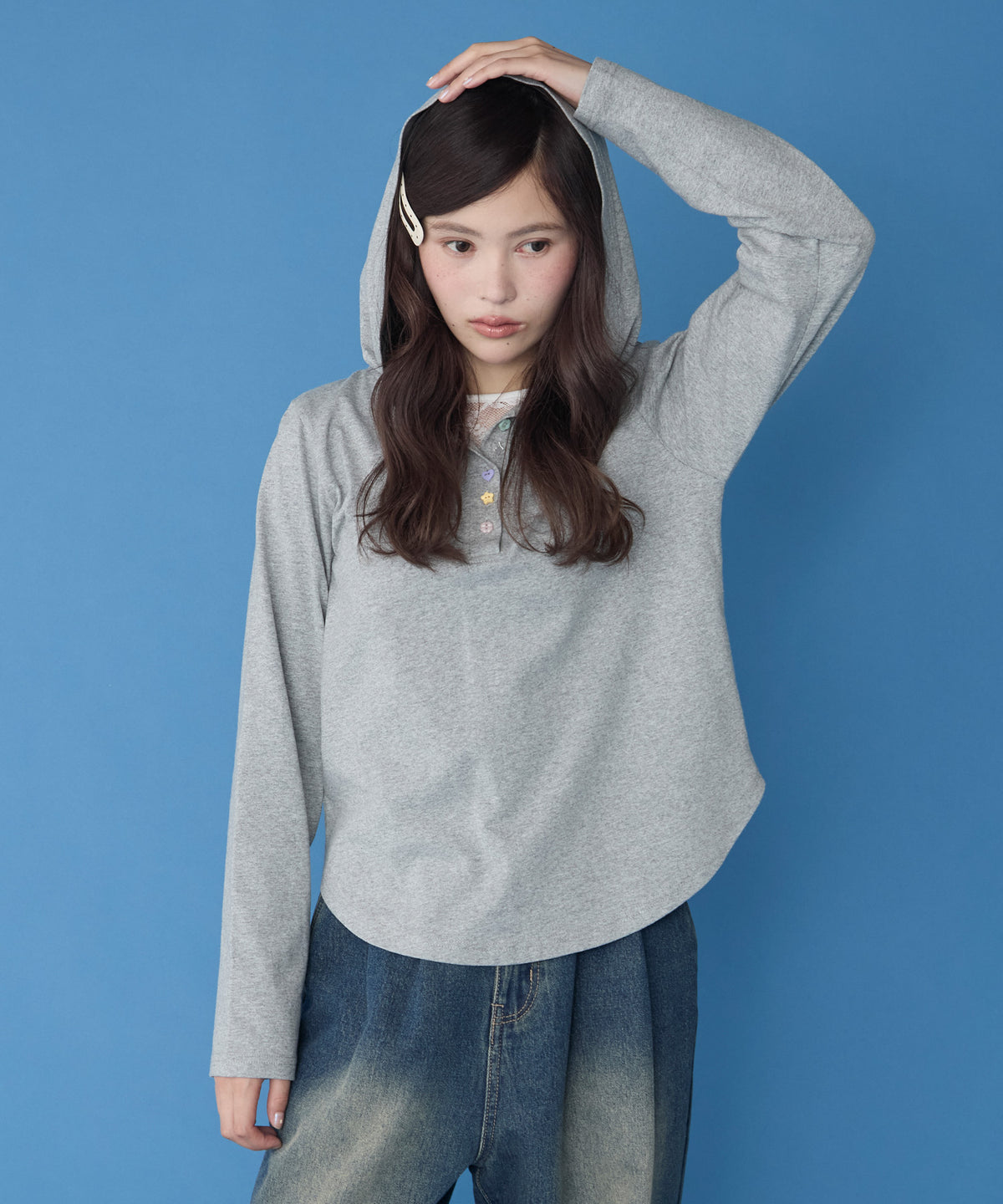 unblend 彩色紐 Henley Neck Hoodie Top - Image 15