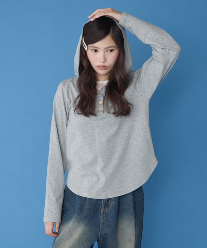 unblend 彩色紐 Henley Neck Hoodie Top - Image 15