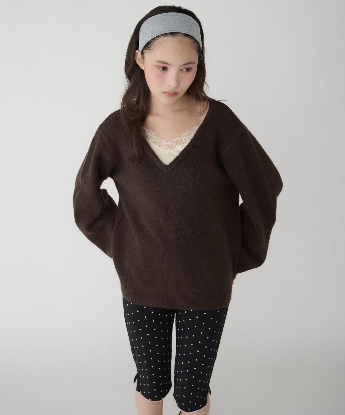unblend Faux-layered lace V-neck knit - Image 3