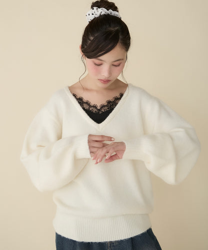 unblend Faux-layered lace V-neck knit - Image 1