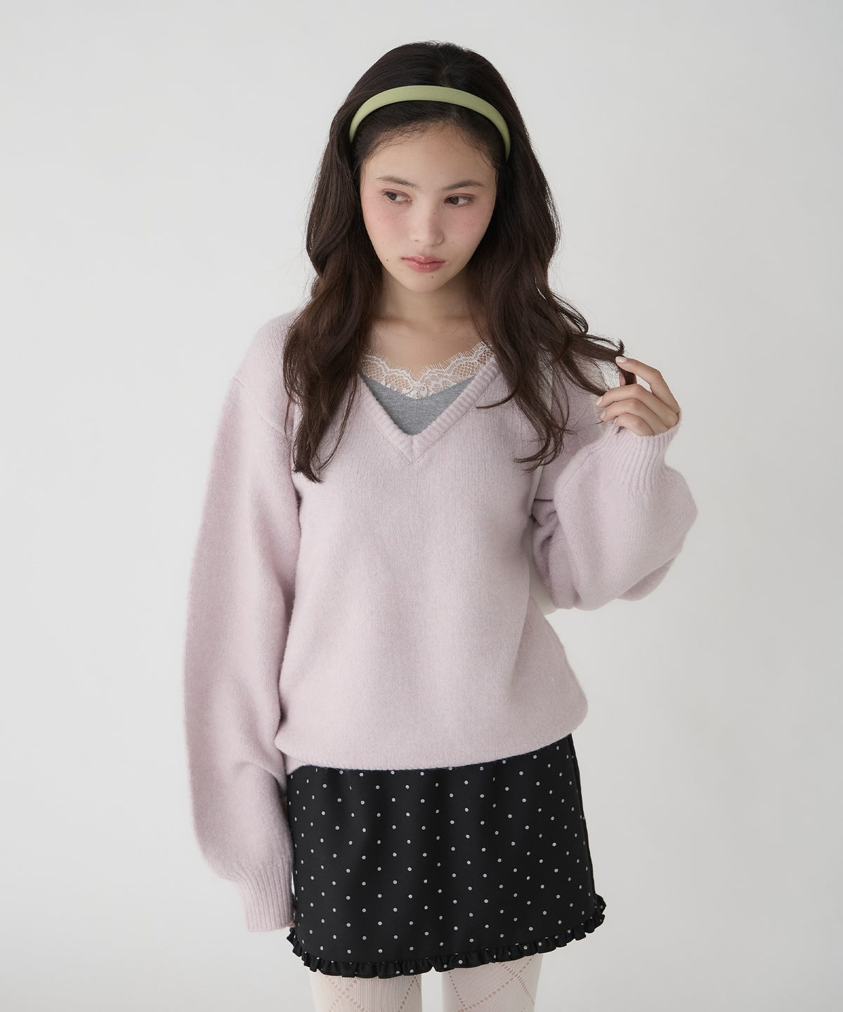 unblend Faux-layered lace V-neck knit - Image 5