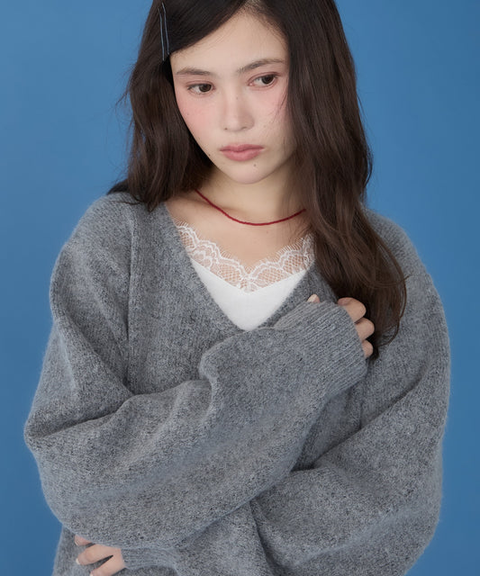 unblend Faux-layered lace V-neck knit - Image 2
