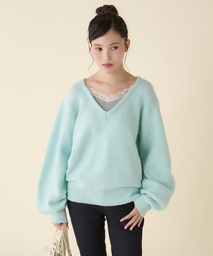 unblend Faux-layered lace V-neck knit - Image 4