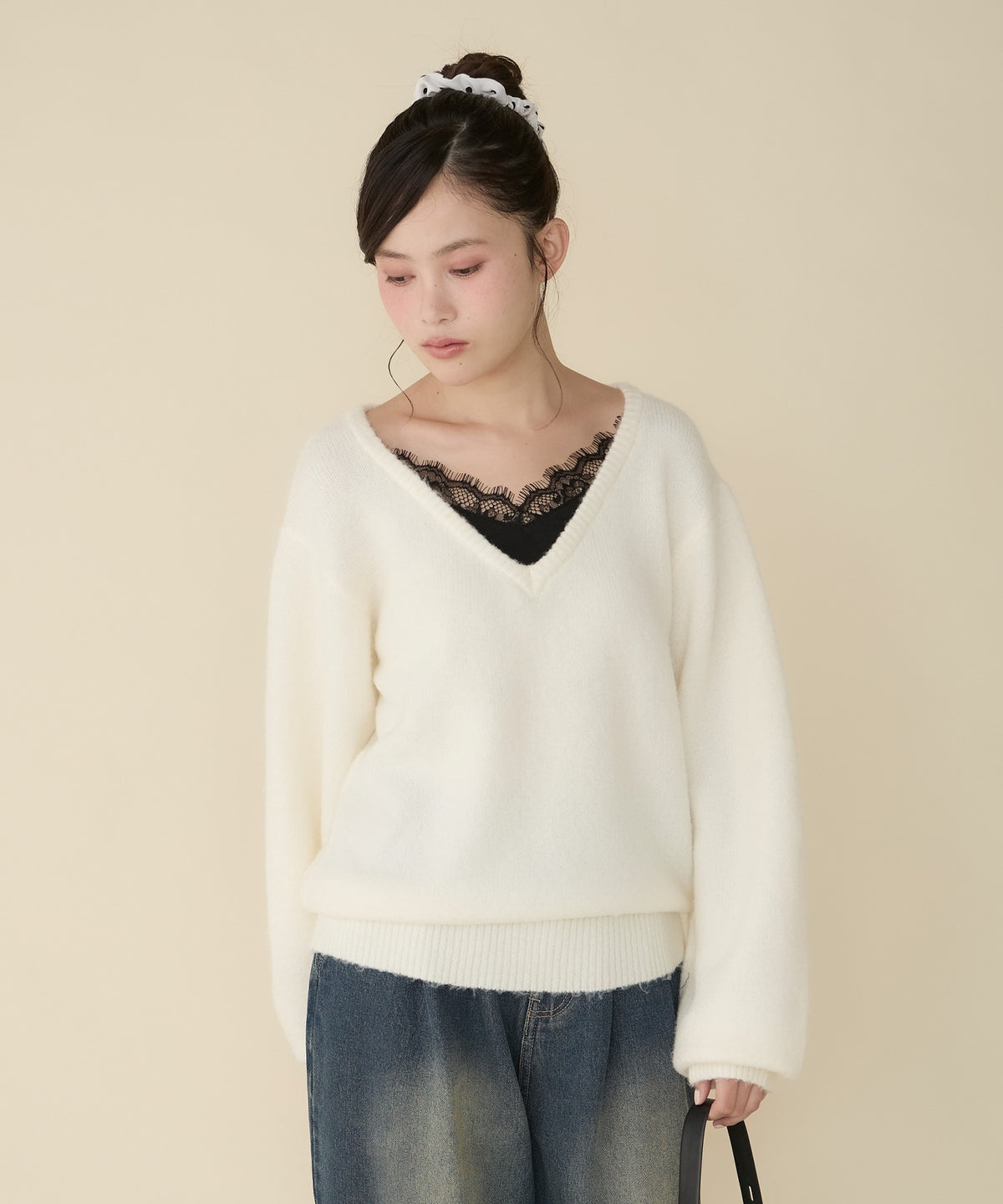 unblend Faux-layered lace V-neck knit - Image 50