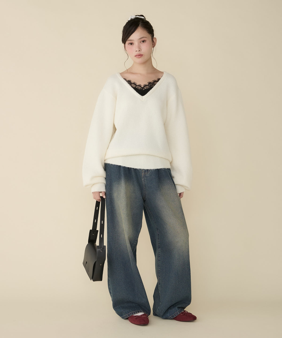 unblend Faux-layered lace V-neck knit - Image 56
