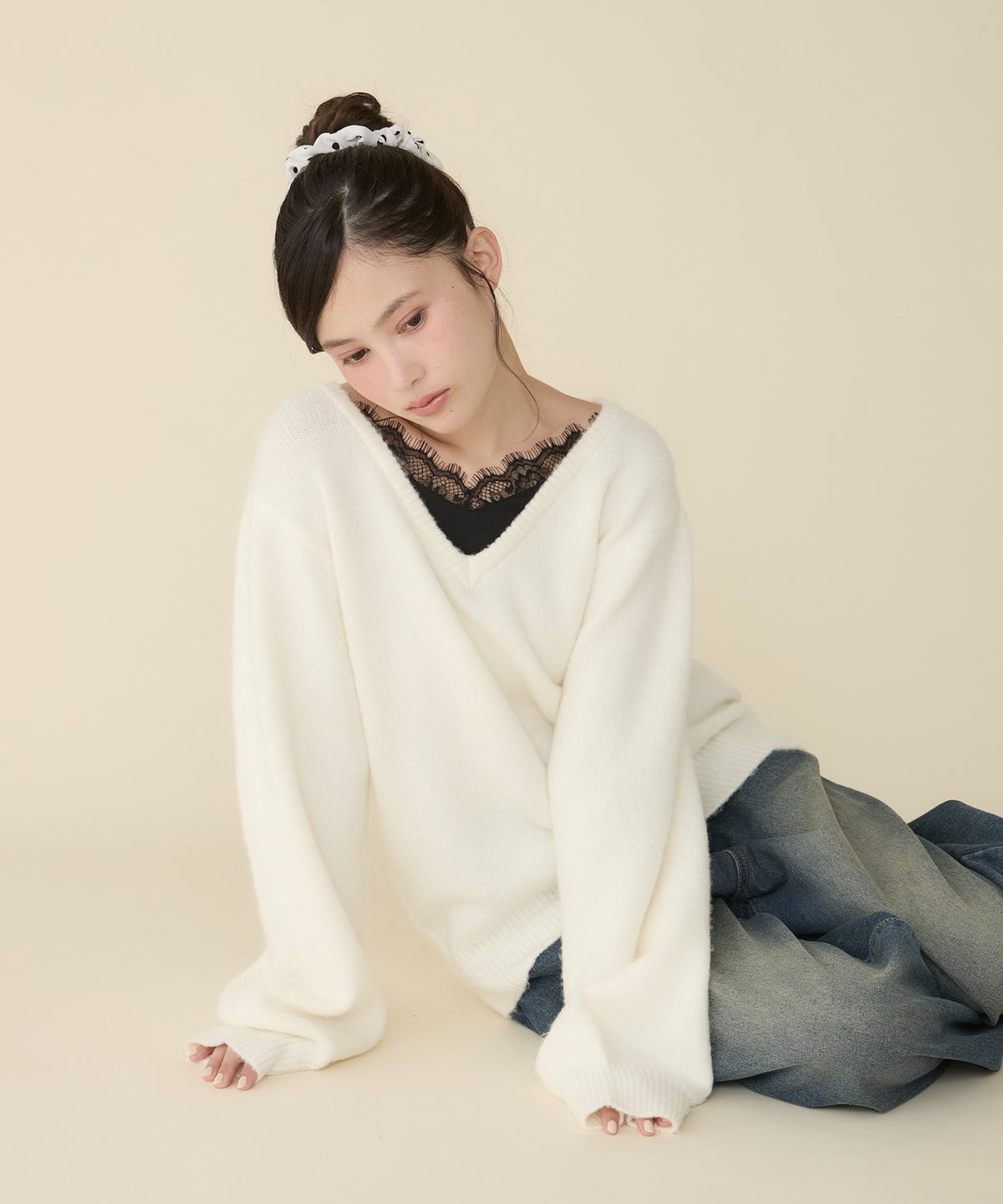 unblend Faux-layered lace V-neck knit - Image 58