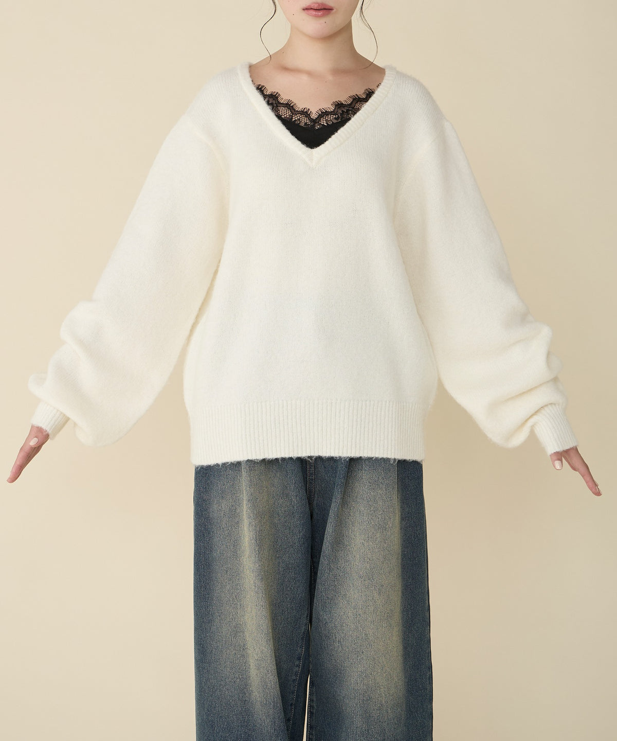 unblend Faux-layered lace V-neck knit - Image 59