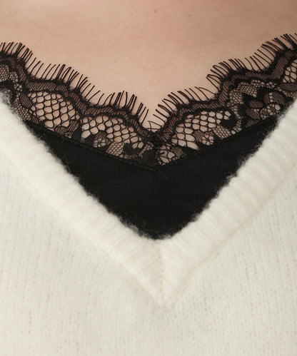 unblend Faux-layered lace V-neck knit - Image 61