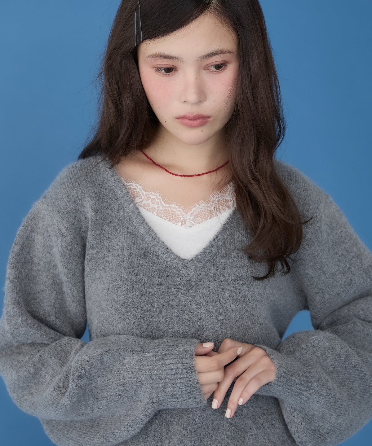 unblend Faux-layered lace V-neck knit - Image 16