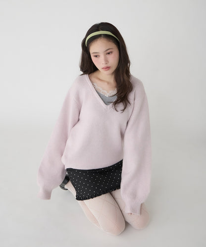 unblend Faux-layered lace V-neck knit - Image 32