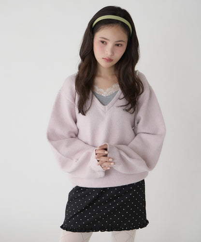 unblend Faux-layered lace V-neck knit - Image 33