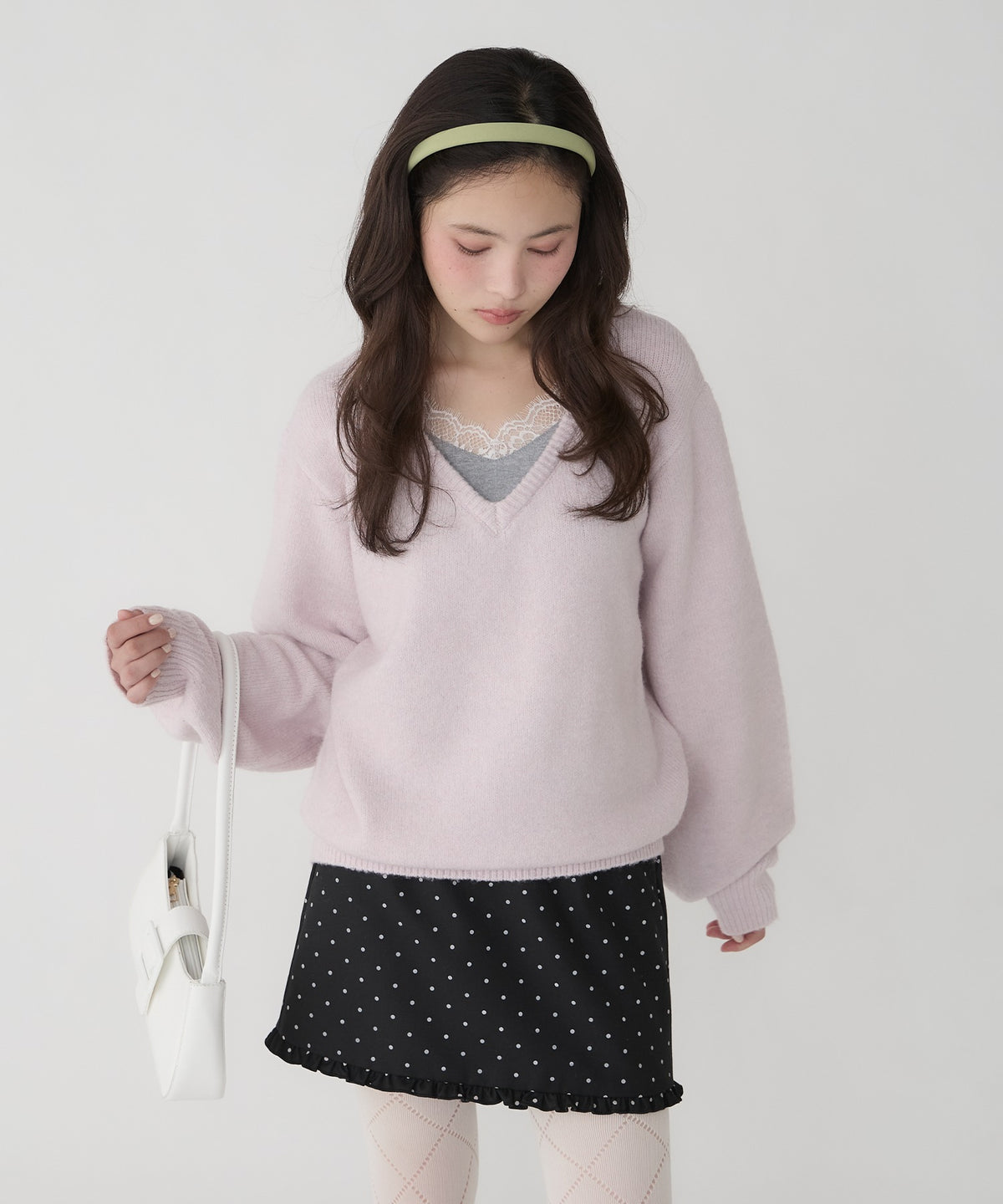 unblend Faux-layered lace V-neck knit - Image 35