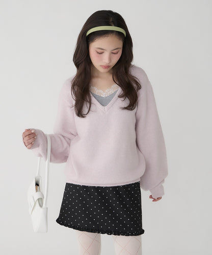 unblend Faux-layered lace V-neck knit - Image 35