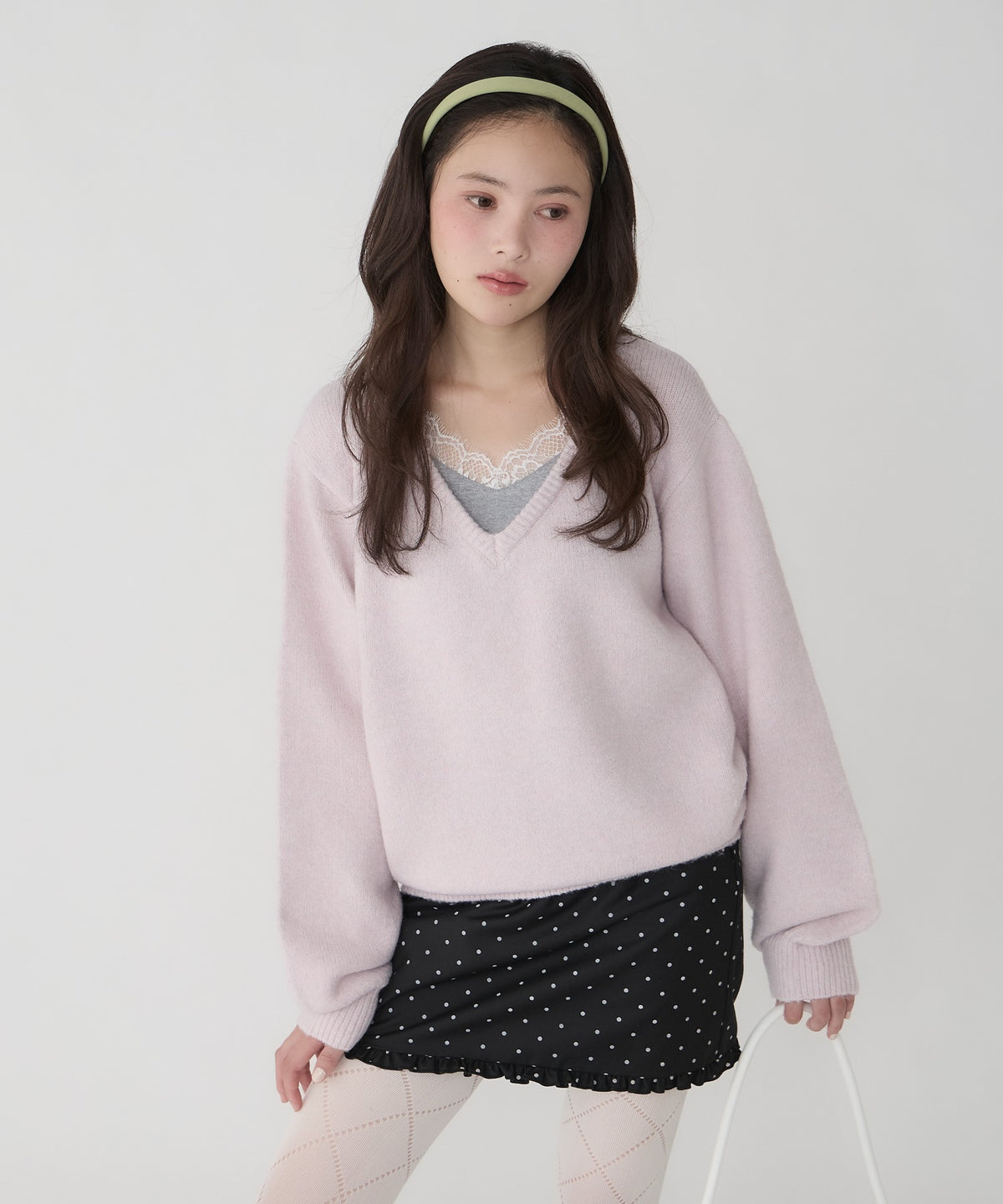 unblend Faux-layered lace V-neck knit - Image 36