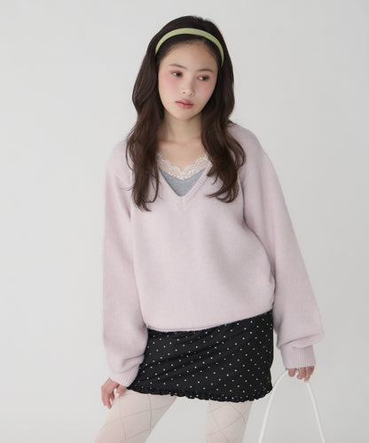 unblend Faux-layered lace V-neck knit - Image 36