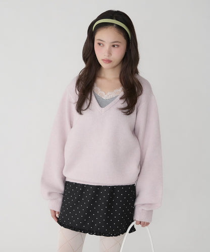 unblend Faux-layered lace V-neck knit - Image 37