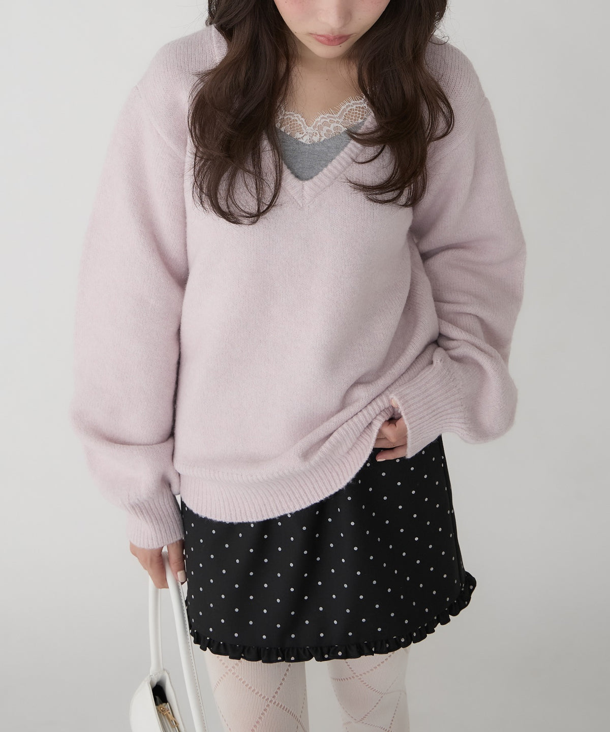 unblend Faux-layered lace V-neck knit - Image 41